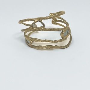 Aquamarine and brass wide cuff bracelet